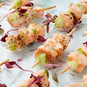 Salmon & cucumber skewer canapes